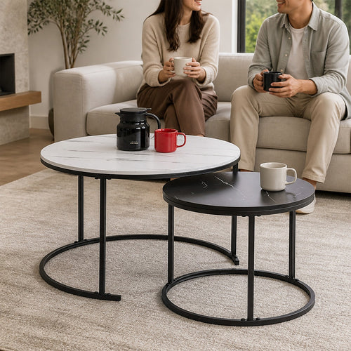 Marble Nesting Coffee Table – Set of 2 Round Modern Tables