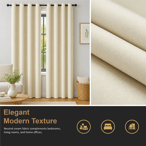 Cream 2X Blockout Curtains – Blackout Window Draperies Pair with Eyelets for Bedroom 132x160cm
