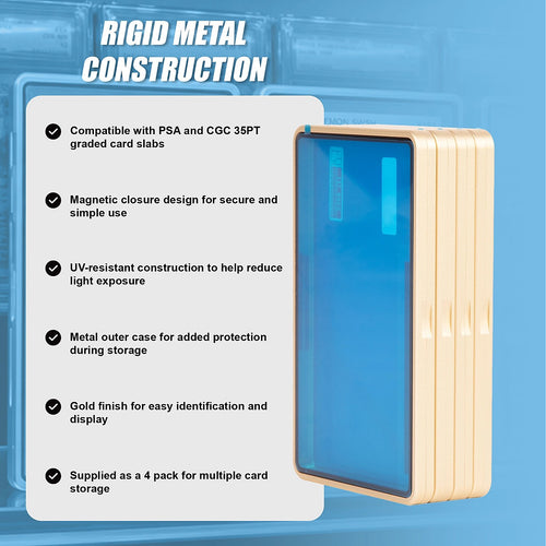 Metal Trading Card Case for PSA & CGC 35PT Slabs – Gold 4 Pack
