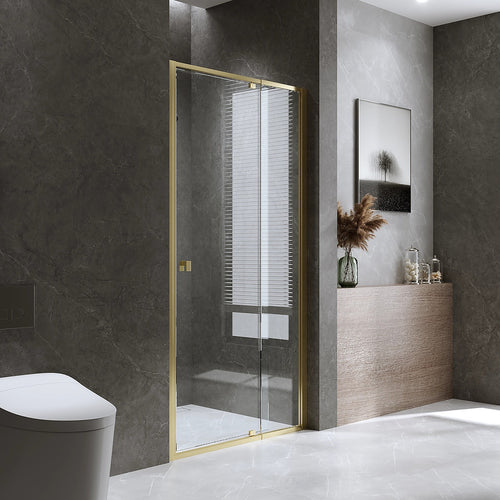 Adjustable Semi Frameless Shower Screen Front: (98~106)x195cm with Gold Hardware and No Side Return
