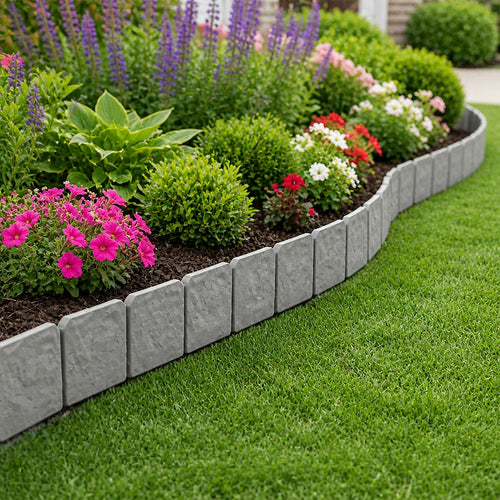 Garden Edging Border 10m 40 Pack Stone-Look PP Plastic Stakes