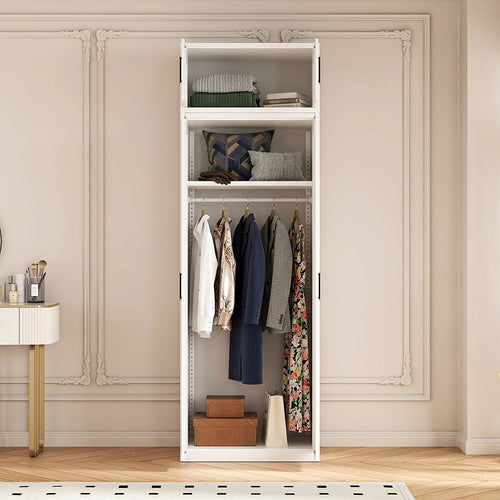 80x240cm 2-Door White Steel Hanging Wardrobe with Black Handle Storage Cabinet