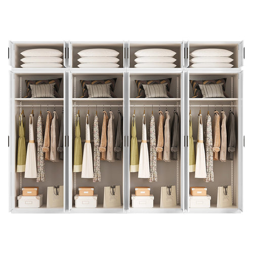 320x240cm 8-Door White Steel Hanging Wardrobe with Black Handle Storage Cabinet