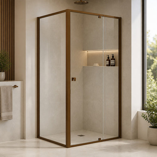 Semi-Frameless Shower Screen – Dust Brown, Front: (114~122)x195cm, Side: (77~80)x195cm
