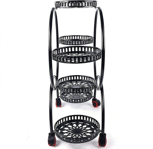 4 Layer 6 Pots Flower Holder Plant Stand Shelf 4-Wheel Free Moving Rack