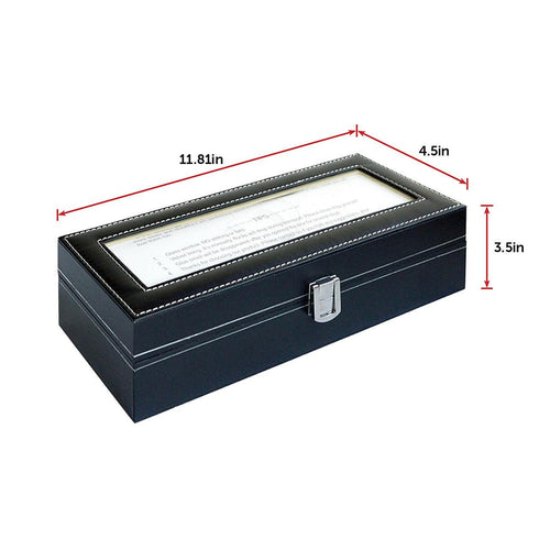 6 Slot Men’s Watch Display Case Box Black PU Leather