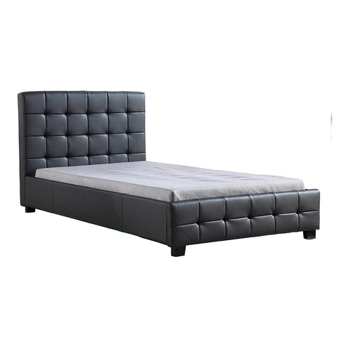 King Single Deluxe Black PU Leather Upholstered Bed Frame with Headboard & Slats
