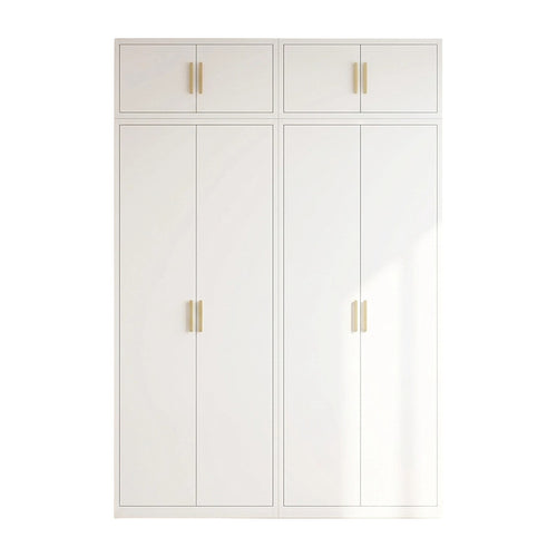 160x240cm 4-Door White Steel Shelf Wardrobe with Gold Handle Storage Cabinet