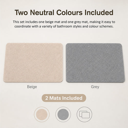 Non Slip Shower Mat 2 Pack Fast Draining PVC Bathroom Mats Beige & Grey