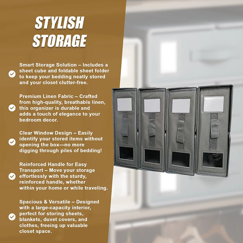 Foldable Fabric Storage Bins 4pc Set with Handles – Space-Saving Organisers for Bedroom & Laundry