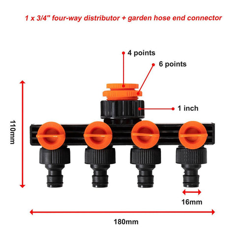 4 Way Hose Connector Tap Irrigation Garden Kit 