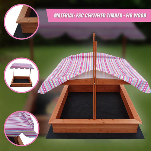 Kids Wooden Toy Sandpit with Adjustable Canopy