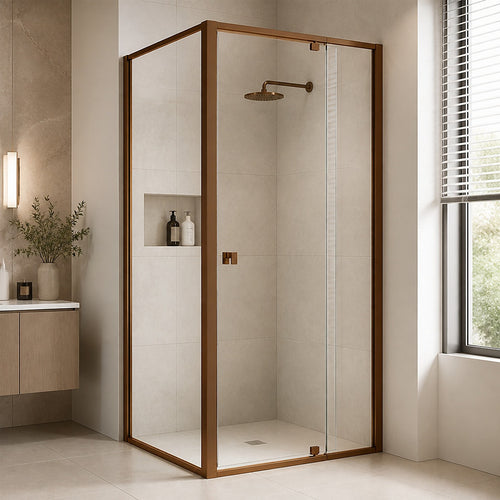 Semi-Frameless Shower Screen – Dust Brown, Front: (82~90)x195cm, Side: (77~80)x195cm