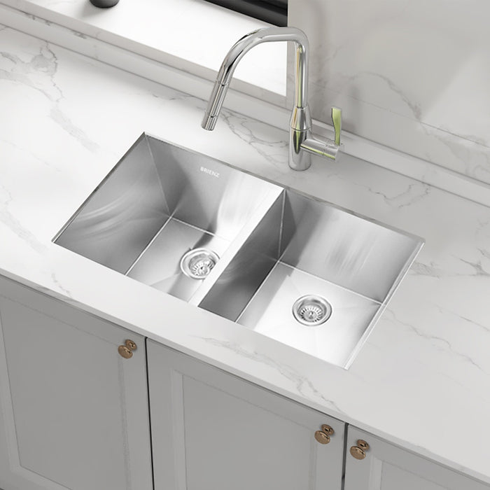 820x457mm Handmade Stainless Steel Sink with Waste and Drain Plug - Undermount/Topmount