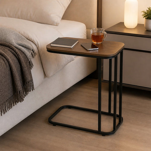 C-Shaped Side Table with Slate Top for Living Room & Bedroom
