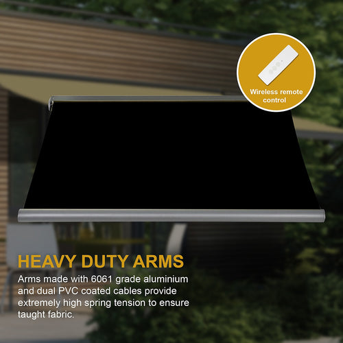 Heavy Duty Full Cassette Retractable Awning: Motorised 4x3m Black Sunshade