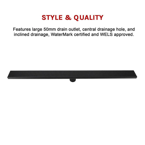 100cm Bathroom Shower Black Grate Drain w/ Centre outlet Floor Waste