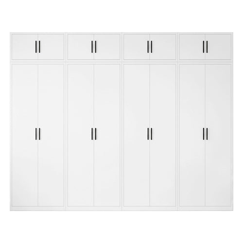 320x240cm 8-Door White Steel Hanging Wardrobe with Black Handle Storage Cabinet
