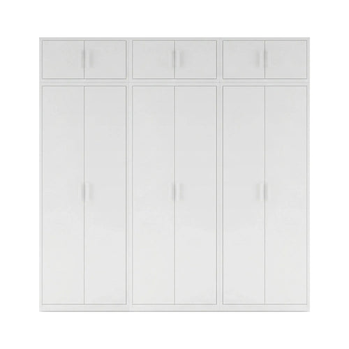 240x240cm 6-Door White Steel 2 Hanging and 1 Shelf Wardrobe with White Handle Storage Cabinet