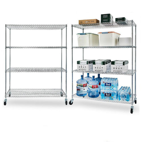 Modular Wire Storage Shelf 900 x 450 x 1800mm Steel Shelving - Carbon Chrome Plated with Wheels