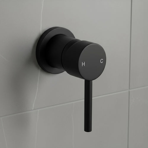 Single Round Shower Bath Mixer Tap Bathroom WATERMARK Approved - Black