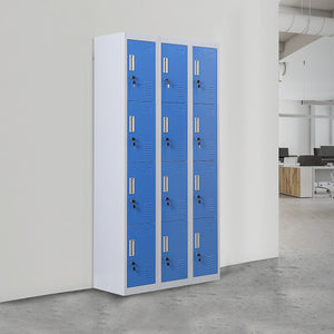 Grey with Blue Door 12-Door Locker for Office Gym Shed School Home Storage - Standard Lock with 2 Keys