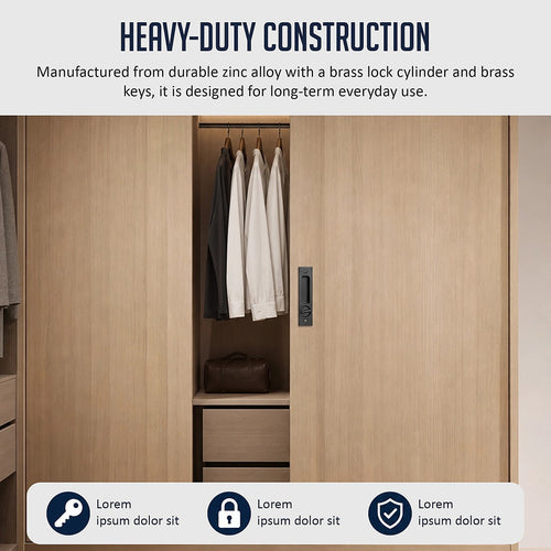 160mm Recessed Sliding Door Lock Handle Set with Key Lock for Pocket & Timber Doors