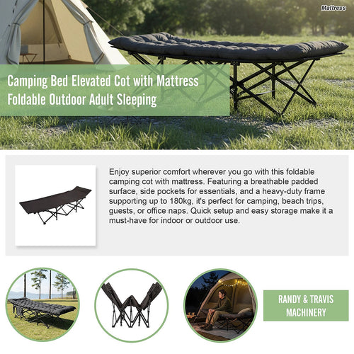 Camping Bed Elevated Cot with Mattress Foldable Outdoor Adult Sleeping Bed