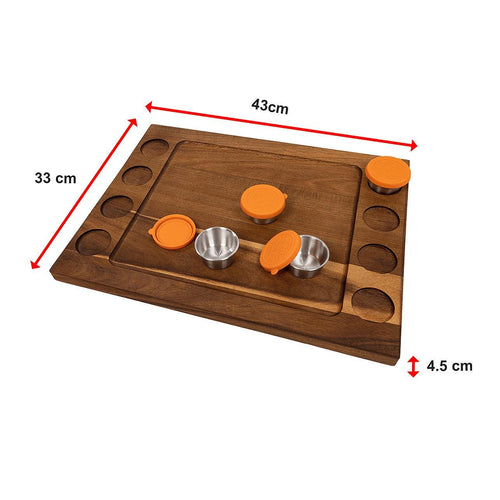Serving Tray Double Sided Charcuterie Board  8 Sauce Cups Gift  