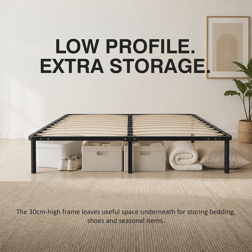 Metal Bed Frame for Double Mattress – Black Powder-Coated Steel Base