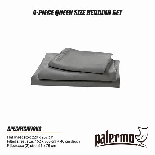 Queen 4 Piece Microfiber Sheet Set Deep Pocket Light Grey