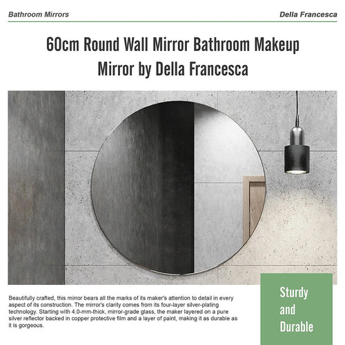 60cm Round Wall Mirror Bathroom Makeup Mirror by Della Francesca - Black