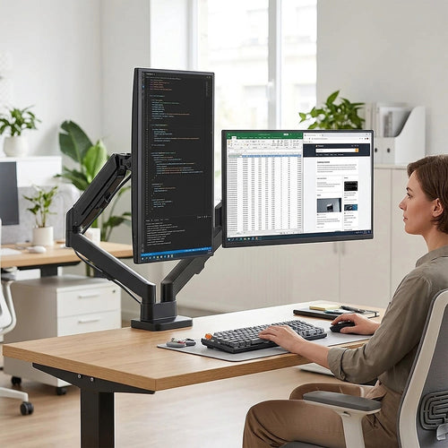 Dual Arm Monitor Desk Mount Bracket 17–32 Inch Spring Assisted Full Motion