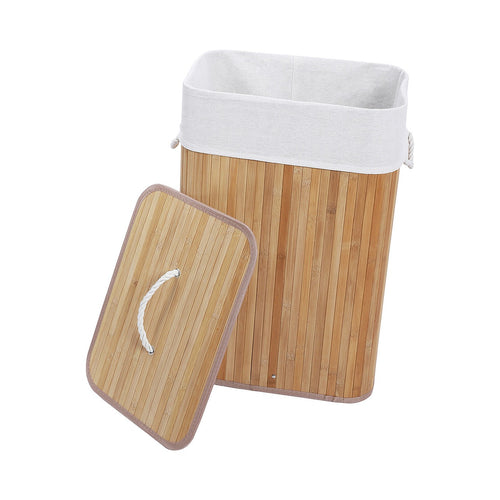 72L Wood Bamboo Laundry Hamper with Lid & Removable Liner Bag