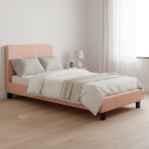 Single Size Bed Frame with Headboard – Pink PU Leather