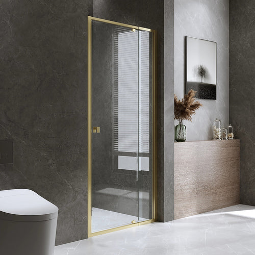 Adjustable Semi Frameless Shower Screen Front: (82~90)x195cm with Gold Hardware and No Side Return