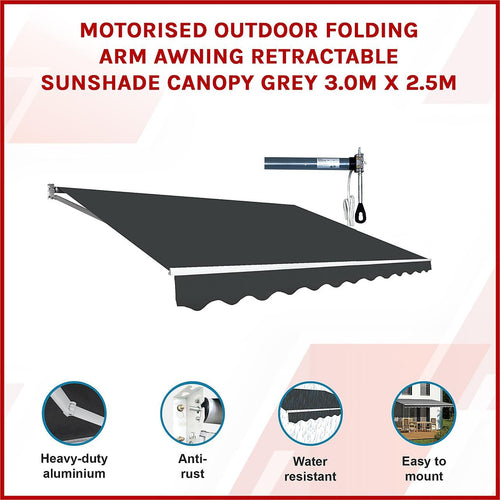Automatic Retractable Awning 3x2.5m - Grey Outdoor Wall Sunshade