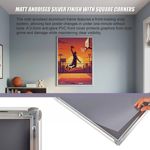 A1 2pc Premium Aluminium Snap Poster Frame Wall Mount Sign Holder Silver