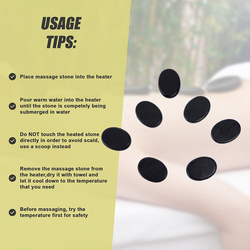 12-Piece Hot Massage Stone Set – Natural Basalt Stones for Spa, Stress Relief & Relaxation Therapy