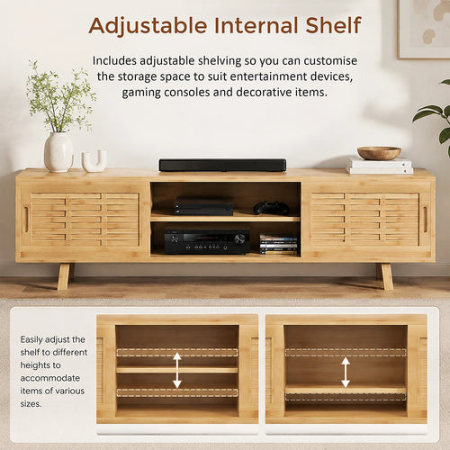 Bamboo TV Cabinet 150cm Entertainment Unit 3 Door