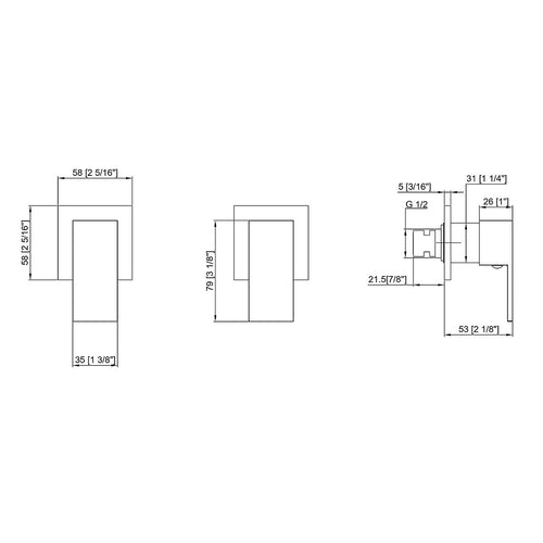 Bathroom Shower Bath Hot and Cold Square Mixer WATERMARK Certified - Black