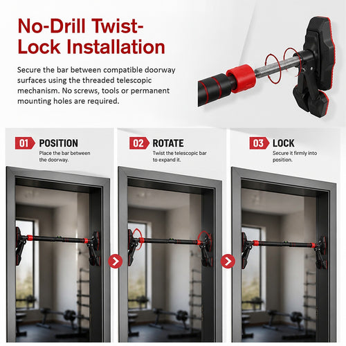 Doorway Pull Up Bar – 78–98cm Adjustable No-Drill Design