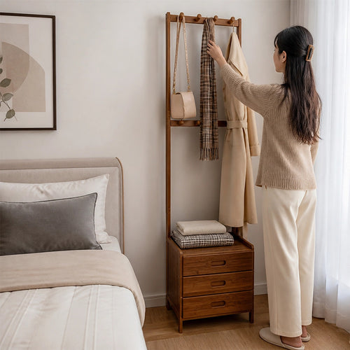 42x165cm Wooden Hall Stand with Drawer – Modern Minimalist Floor Coat Rack in Dark Wood