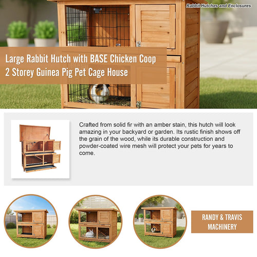 Large Rabbit Hutch with BASE Chicken Coop 2-Storey Guinea Pig Pet Cage House