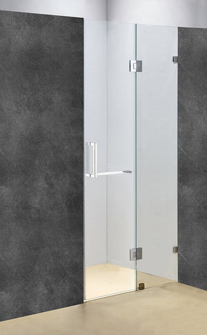 110 x 200cm Wall to Wall Frameless Shower Screen in CHROME Hardware, SQUARE Handle