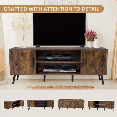 Modern TV Cabinet Entertainment Unit Stand Storage in Dark Walnut