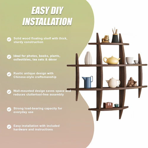 90x90cm Solid Wood Wall Mounted Display Shelf in Antique Style for Home Décor