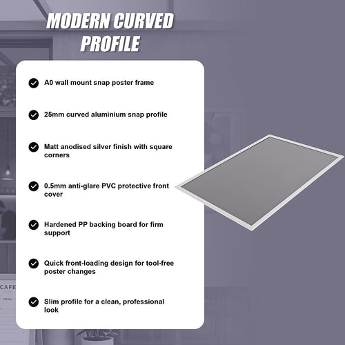A0 2pc Premium Aluminium Snap Poster Frame Wall Mount Sign Holder Silver