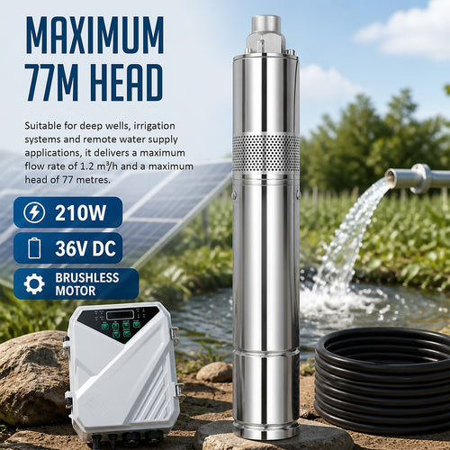 210W Solar Bore Pump 36V DC Submersible Well Pump 77m Head