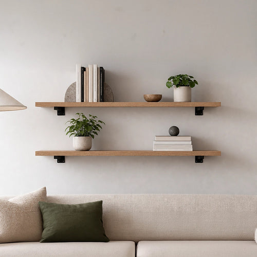 20cm Floating Shelf Brackets – Industrial Metal Shelving Supports 4-Pack in Black